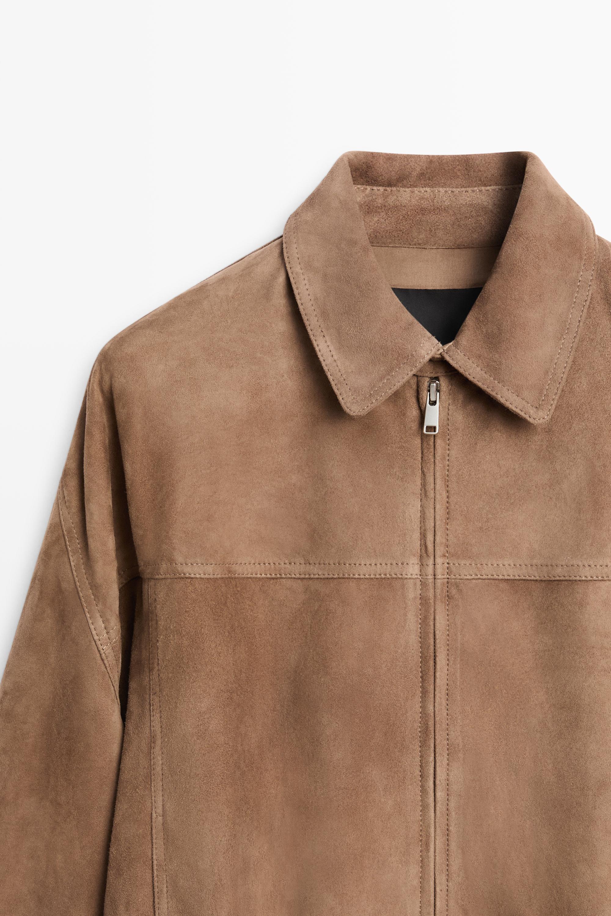 Blouson bomber en cuir daim